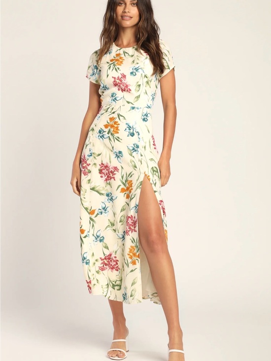 Lulus Dresses & Skirts - Lulu’s Positively Pretty Ivory Floral Print Tie-Back Midi Dress